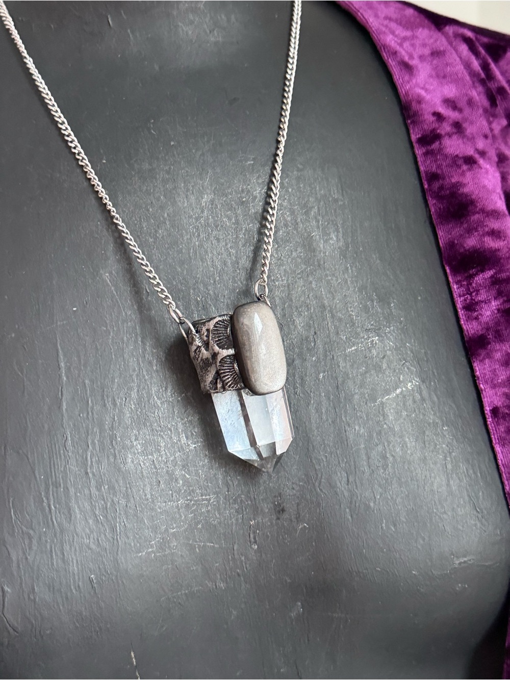 Clear quartz Crystal Point Pendant Necklace obsidian jewelry for protection - Picture 2 of 10